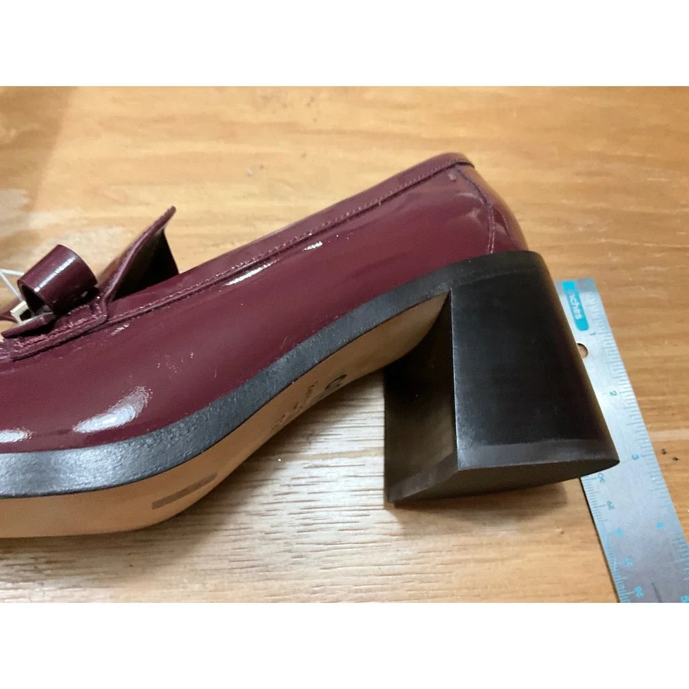 Kate Spade Burgundy Patent Leather Bow Heeled Loafers Size 7.5B Block Heel